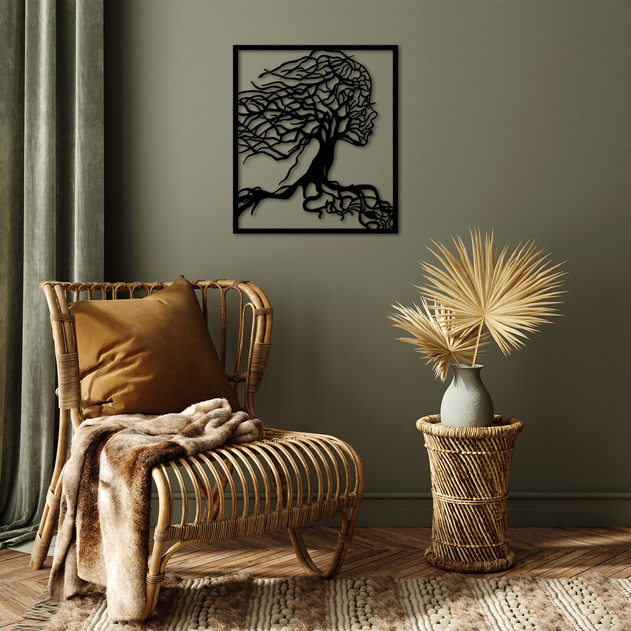 Decoratiune de perete, Tree Woman, Dimensiune: 50 x 58 cm, Negru - imagine 7